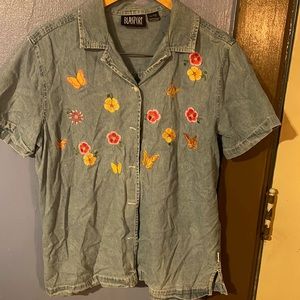 🍷Vintage🍷 embroidered Blassport button up jean shirt